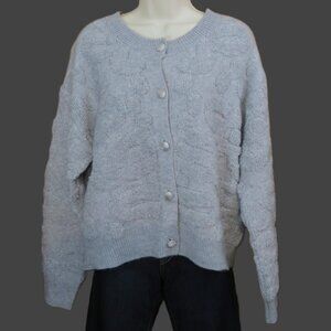 Elena Wang Light Grey Cardigan Sweater Buttons Size Large